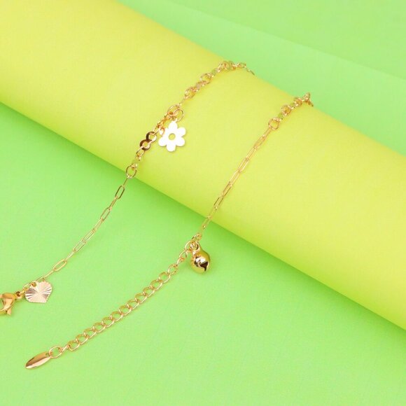 "Rose Gold Anklet with Cross & Flower Charms, XPAL1164 - Picture 1 of 12